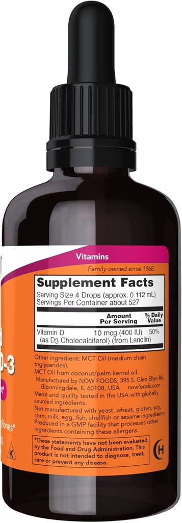 NOW Supplements, Liquid Vitamin D-3, Strong Bones*, Structural Support*, 2-Ounce (Pack of 2) 3