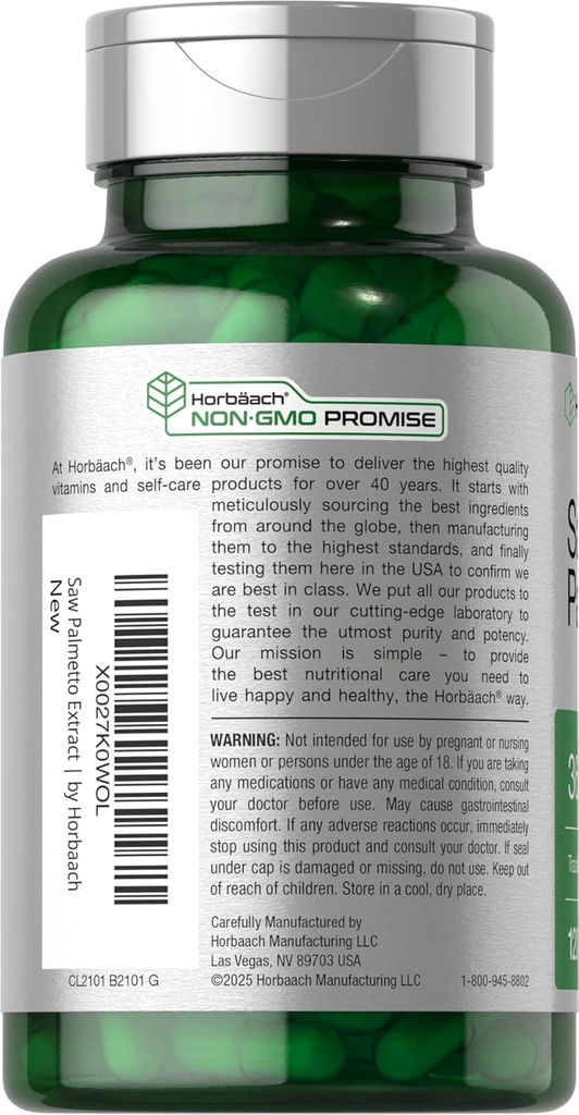 Horbäach Saw Palmetto Extract | 120 Capsules | Non-GMO and Gluten Free Formula | from Saw Palmetto Berries 4