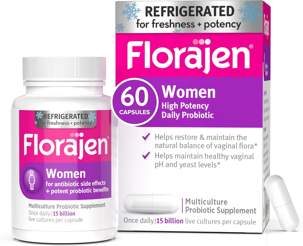 Florajen Women’s Vaginal Probiotic - Gut Health, Vaginal pH Balance, & Constipation Relief - Multi-Strain Formula with Lactobacillus - Refrigerated for Potency - 60 Capsules 2