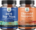 Bundle of DIM Supplement for Men with Panax Ginseng Bioperine Grapeseed & Astragalus for Prostate Health and Herbal Thyroid Support Complex with L Tyrosine, Bladderwrack, Selenium & Pure Ashwagandha 2