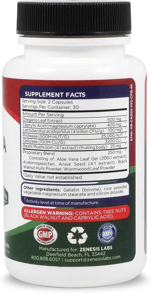 Zenesis Labs Candida Complex Cleanse Detox Caprylic Acid Supplement, Oregano Extract, Probiotics, Enzymes (60 Capsules, 30 Day Supply) 3