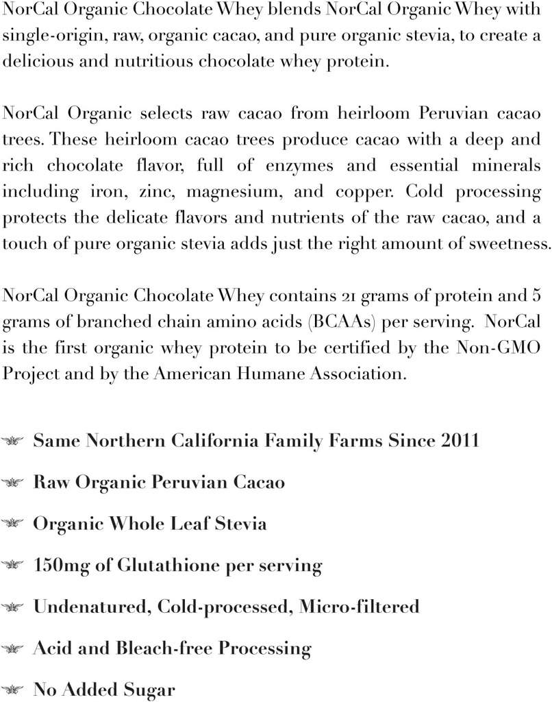NorCal Organic Chocolate Whey Protein | 100% USA Grass-Fed, USDA Certified | Naturally Flavored with Raw Cacao from California Family Farms | 32 Ounce (Pack of 1) - 32 Servings 5
