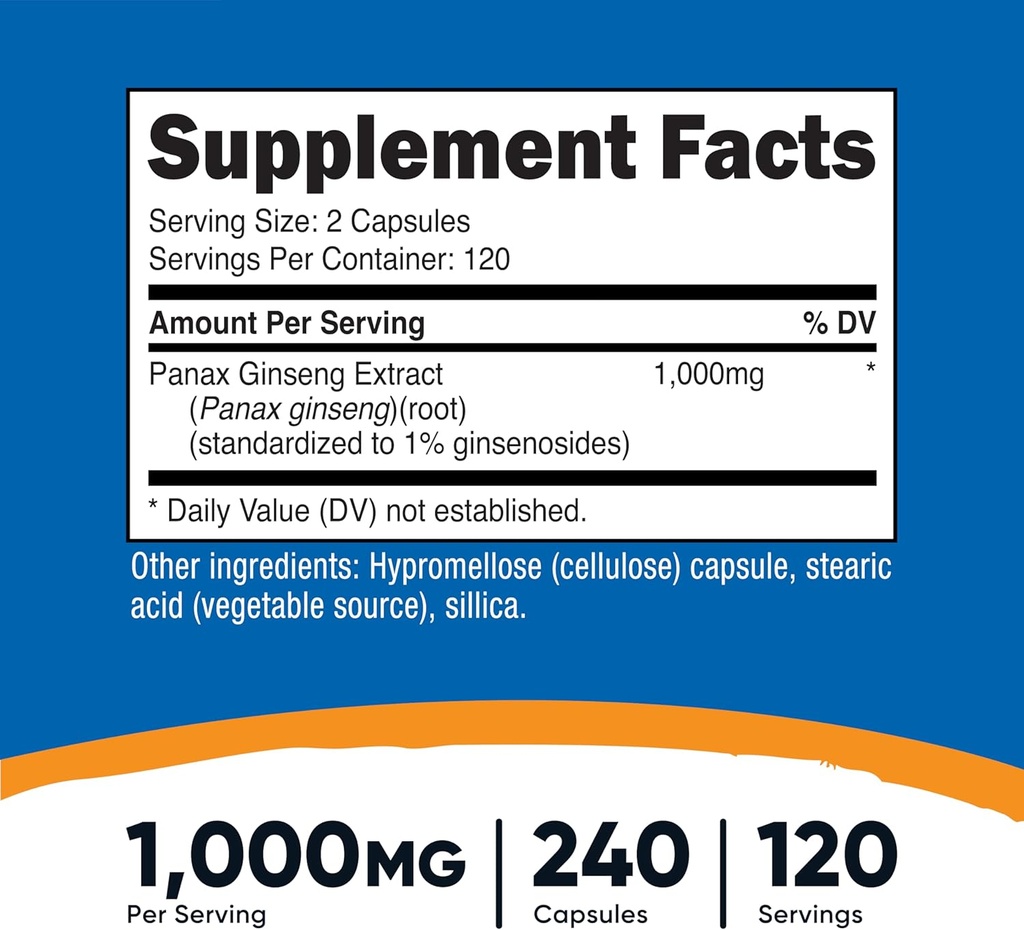 Nutricost Panax Ginseng 1000mg, 240 Capsules (2 Bottles) - Non GMO, Gluten Free, 120 Servings 3