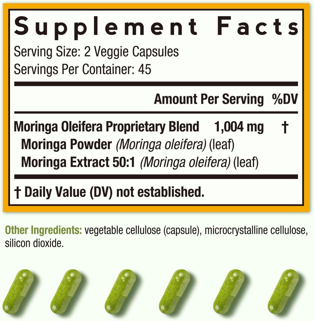 Doctor's Recipes Moringa 11,000 mg Strength, Complete Green Superfood, Natural Antioxidant Support, Non-GMO, 90 Vegan Caps, No Caffeine Soy Gluten 3