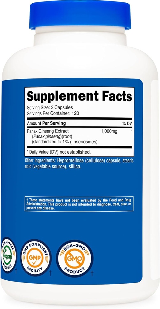 Nutricost Panax Ginseng 1000mg, 240 Capsules (2 Bottles) - Non GMO, Gluten Free, 120 Servings 6