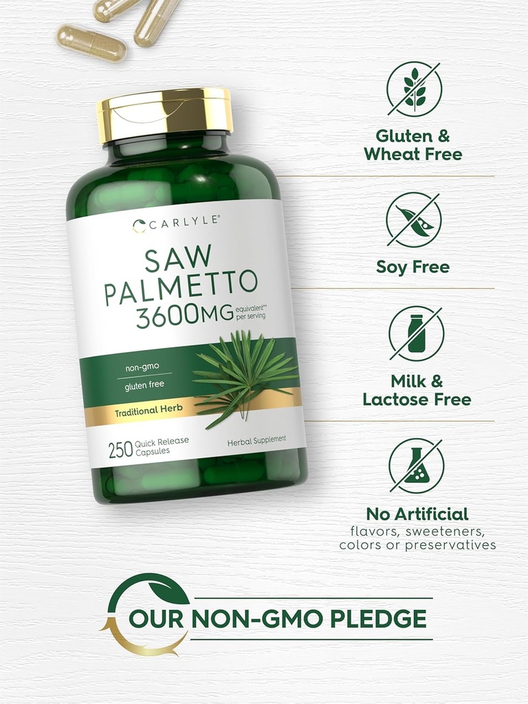 Carlyle Saw Palmetto for Men and Women | 3600 mg | 250 Capsules | Herb Extract Supplement | Serenoa Repens | Non-GMO and Gluten Free 6