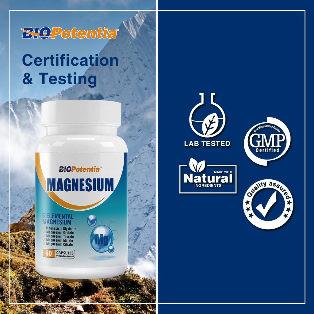 Magnesium Complex Supplement - Magnesium Capsules 500Mg with Glycinate, Citrate, Malate, Taurate & Orotate + B6 | Non-GMO, Gluten Free for Sleep, Muscle & Stress Relief | 60 Vegan Caps. 4