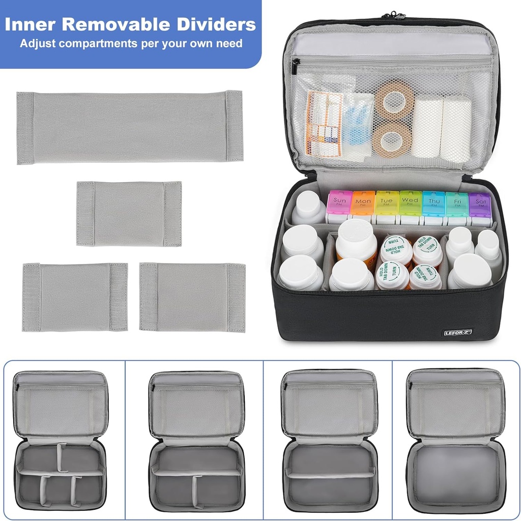 Medicine Storage Bag,Double Layers Pill Bottle Organizer Bag Empty with Lockable Zipper&Adjustable Divider,Medication Travel Carrying Bag for Pills,Vitamins,Medical Supplies 3