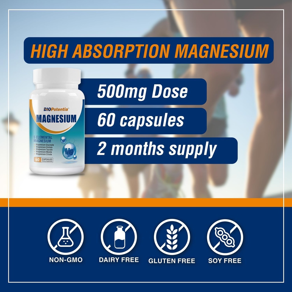 Magnesium Complex Supplement - Magnesium Capsules 500Mg with Glycinate, Citrate, Malate, Taurate & Orotate + B6 | Non-GMO, Gluten Free for Sleep, Muscle & Stress Relief | 60 Vegan Caps. 5