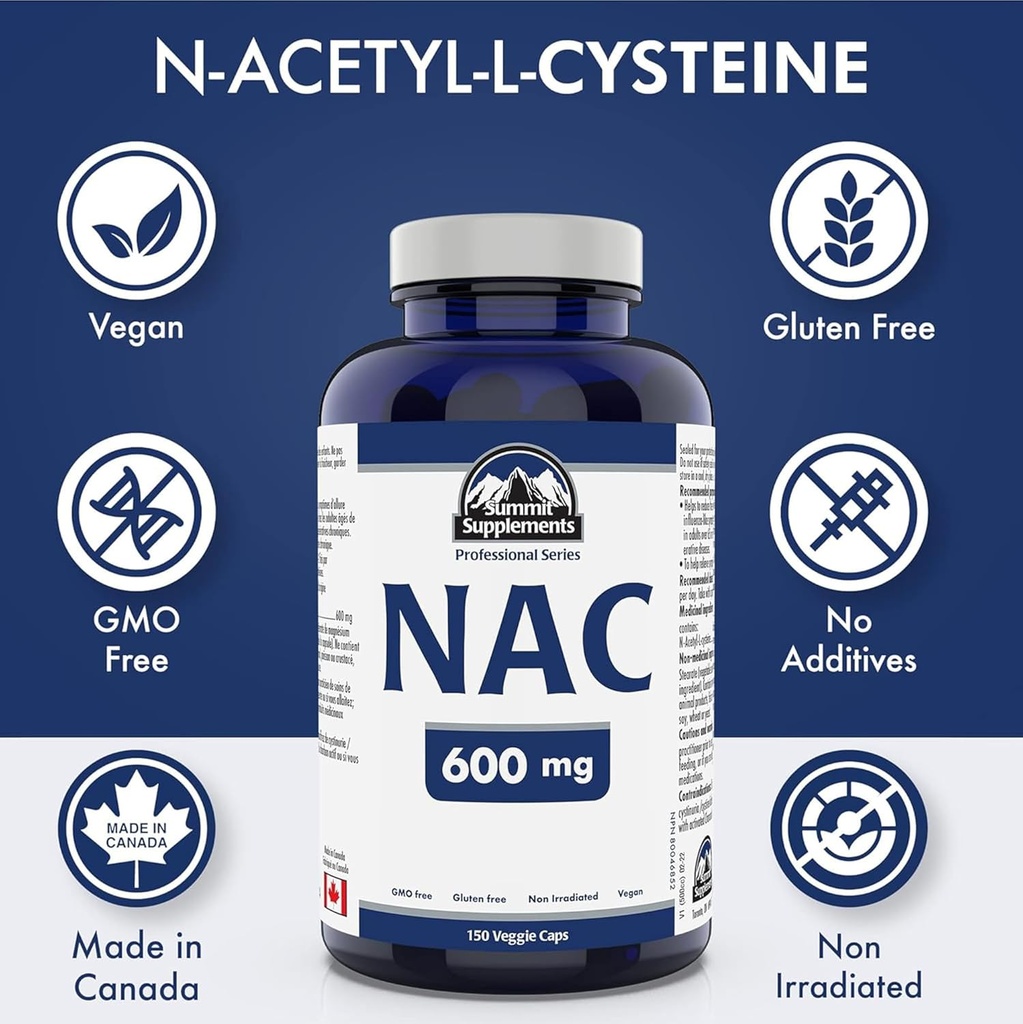 Summit Supplements - NAC Supplement 600mg, Nac n-Acetyl cysteine, Supports Antioxidant Glutathione Levels, Immune System Support, Liver Support - Product of Canada - 150 Capsules 4
