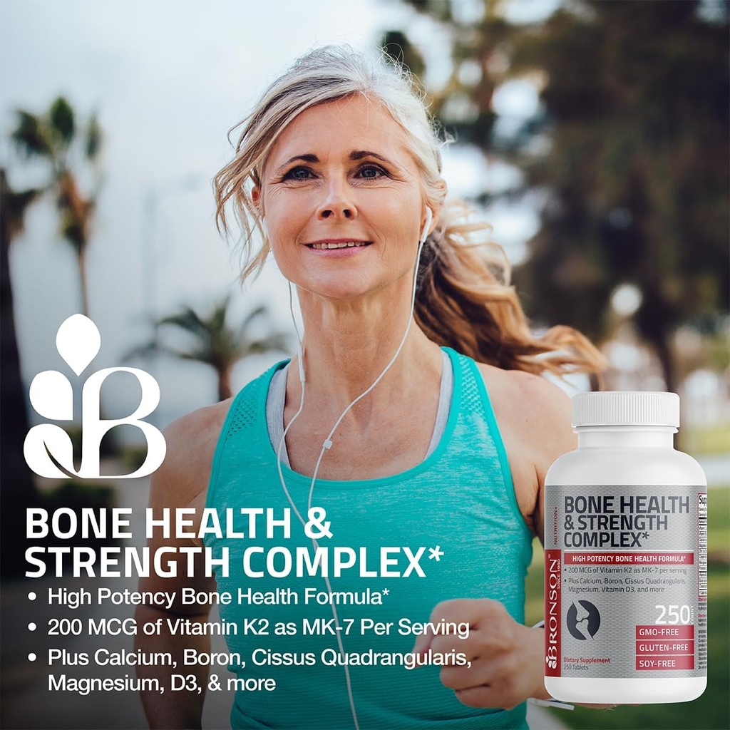 Bronson Bone Health & Strength Complex* High Potency Formula 200 MCG of Vitamin K2 as MK7, Plus Calcium, Boron, Cissus Quadrangularis, Magnesium, Vitamin D3, and More - Non-GMO, 120 Tablets 5