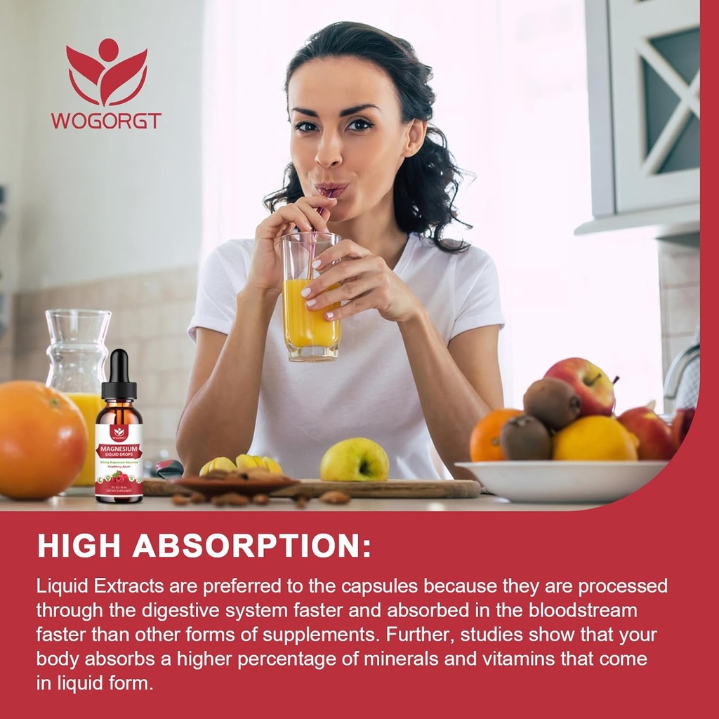 (2 Pack) Magnesium Glycinate Liquid Drops with Citrate & Taurate - High Absorption 1000mg Liquid Magnesium Complex with D3, GABA, L-theanine for Cognition, Muscle & Focus, Raspberry Flavor - 30mL 6