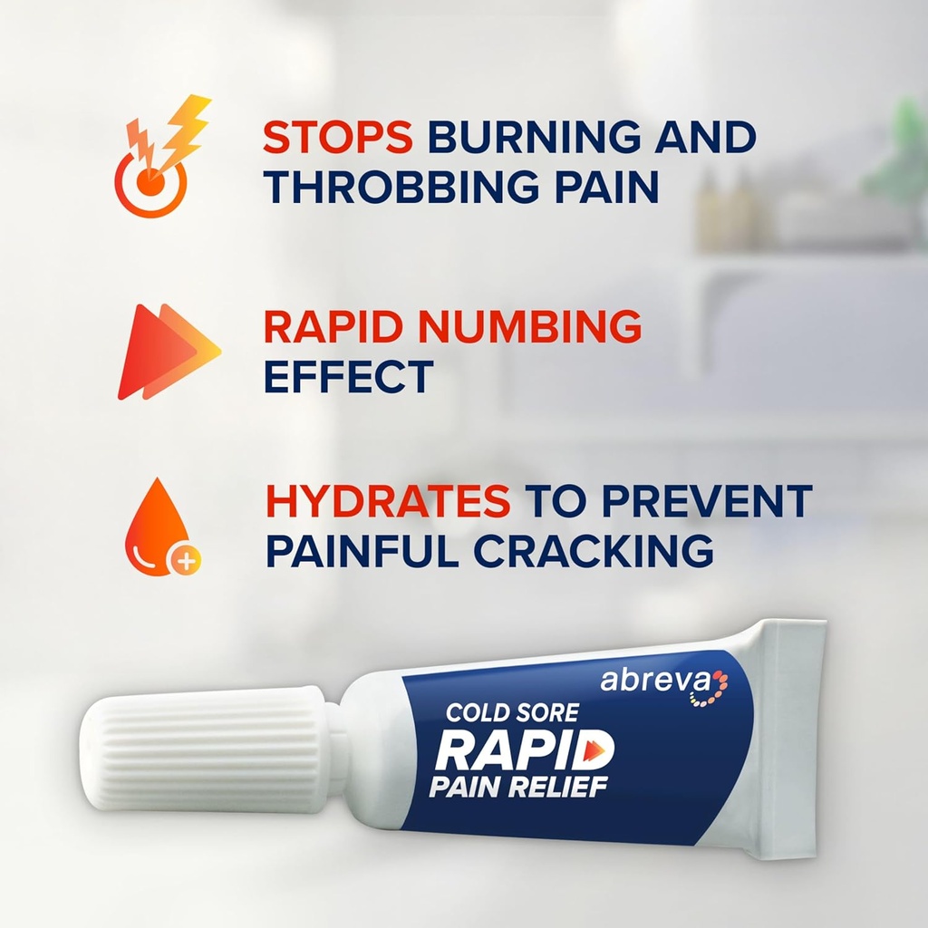 Abreva Cold Sore Treatment Rapid Pain Relief Cream - 1 Tube, 3 Grams 4