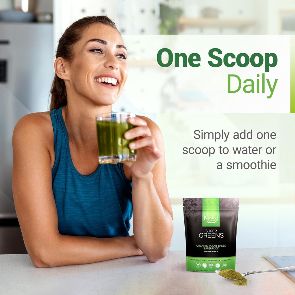Super Greens Daily Greens Superfood Powder - Certified USDA Organic Green Powder w/20+ Whole Foods, Spirulina Powder, Wheat & Barley Grass - Probiotics, Fiber & Enzymes - Original Refill, 30 Servings 3