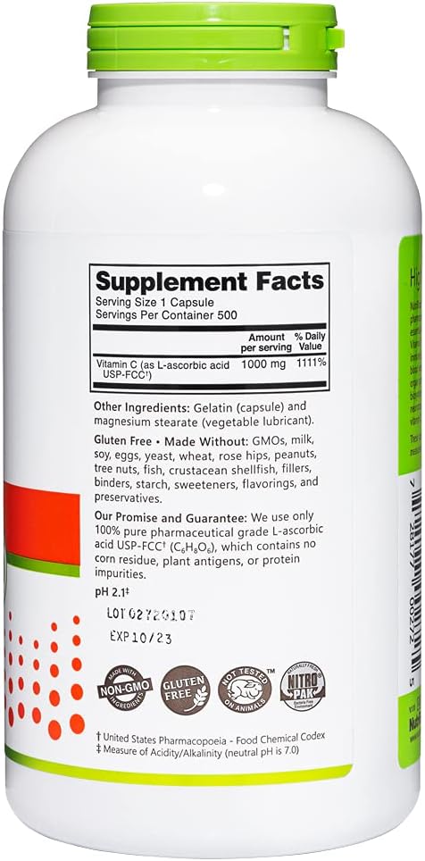 NutriBiotic - Vitamin C 1000 Mg Capsules, 500 Count | Essential Immune, Antioxidant & Collagen Support Supplement | Pharmaceutical Grade L-Ascorbic Acid, 1000 Mg Per Serving | Gluten & GMO Free 4