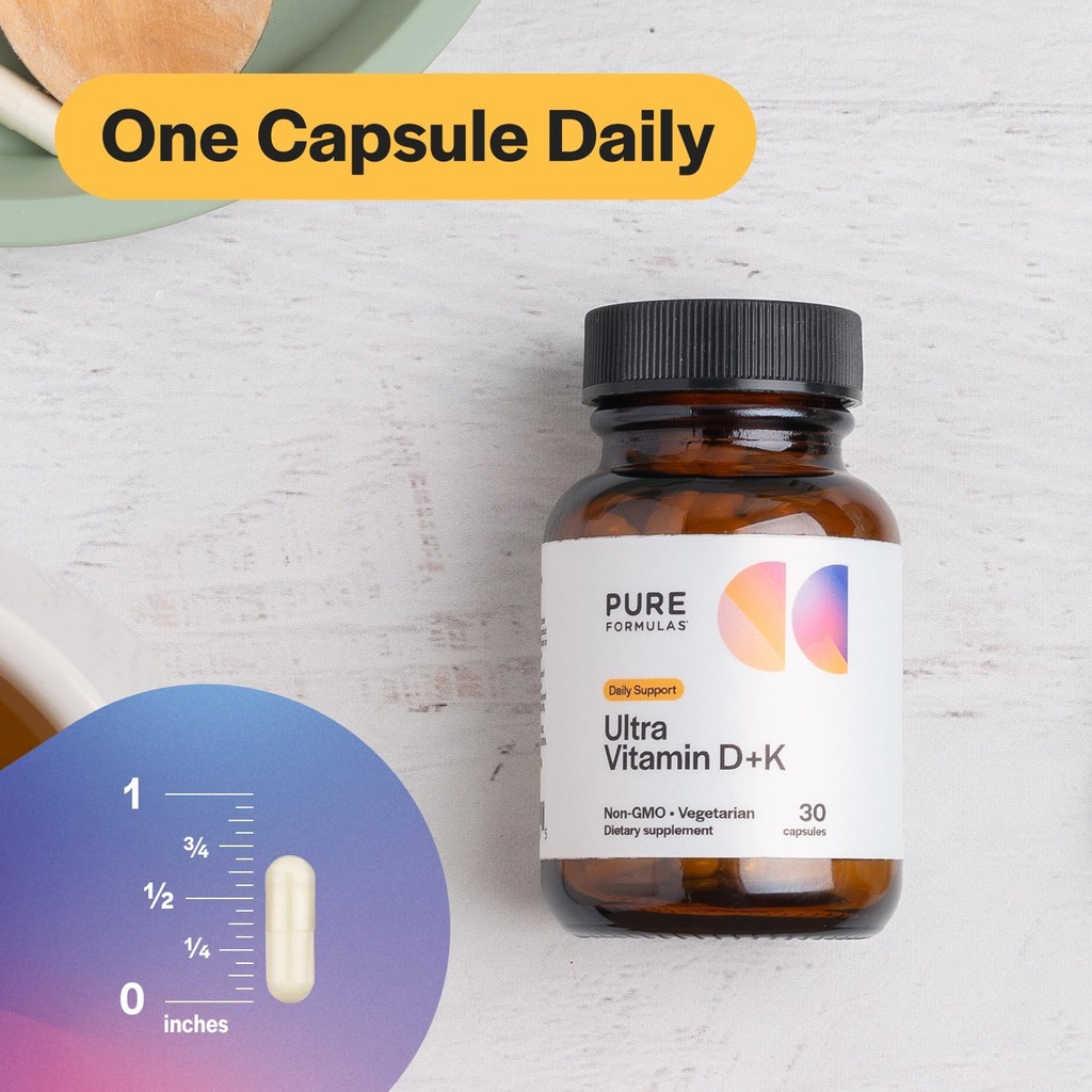 Vitamin D3 K2 Vitamin 5000 IU - VIT D3 K2 Supplement for Calcium Absorption, Bone Strength, Cardiovascular & Immune Function Support, Soy-Free, Non-GMO 30 Vegetarian Capsules 5