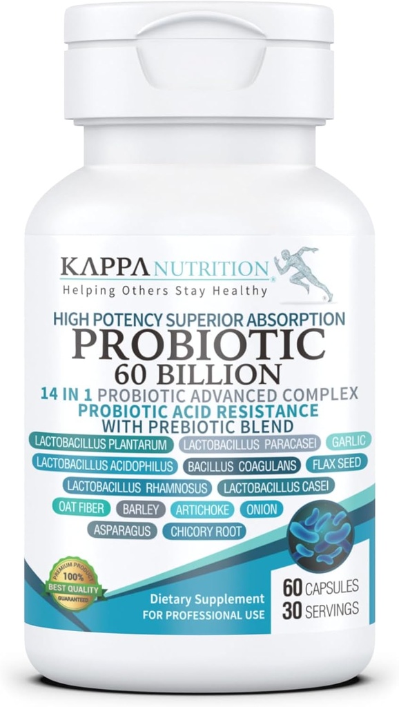 KAPPA NUTRITION Probiotic 60 Billion CFU 14 in 1 Formula with Prebiotics & Acidophilus for Women, Men & Adults, Shelf Stable, Acid Resistant, Natural Supplement 60 Capsules. 2