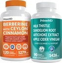 PrimeMD 21-in-1 Berberine Supplement with Ceylon Cinnamon, Chromium, Bitter Melon and Green Tea Extract (120 ct) & 2