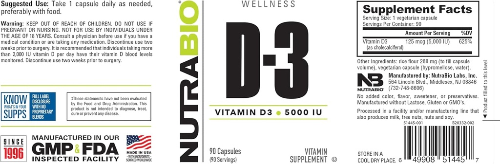 NutraBio Vitamin D (5000 IU), Immune Support - 90 Vegetable Capsules 4