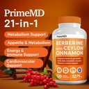 PrimeMD 21-in-1 Berberine Supplement with Ceylon Cinnamon, Chromium, Bitter Melon and Green Tea Extract (120 ct) & 4