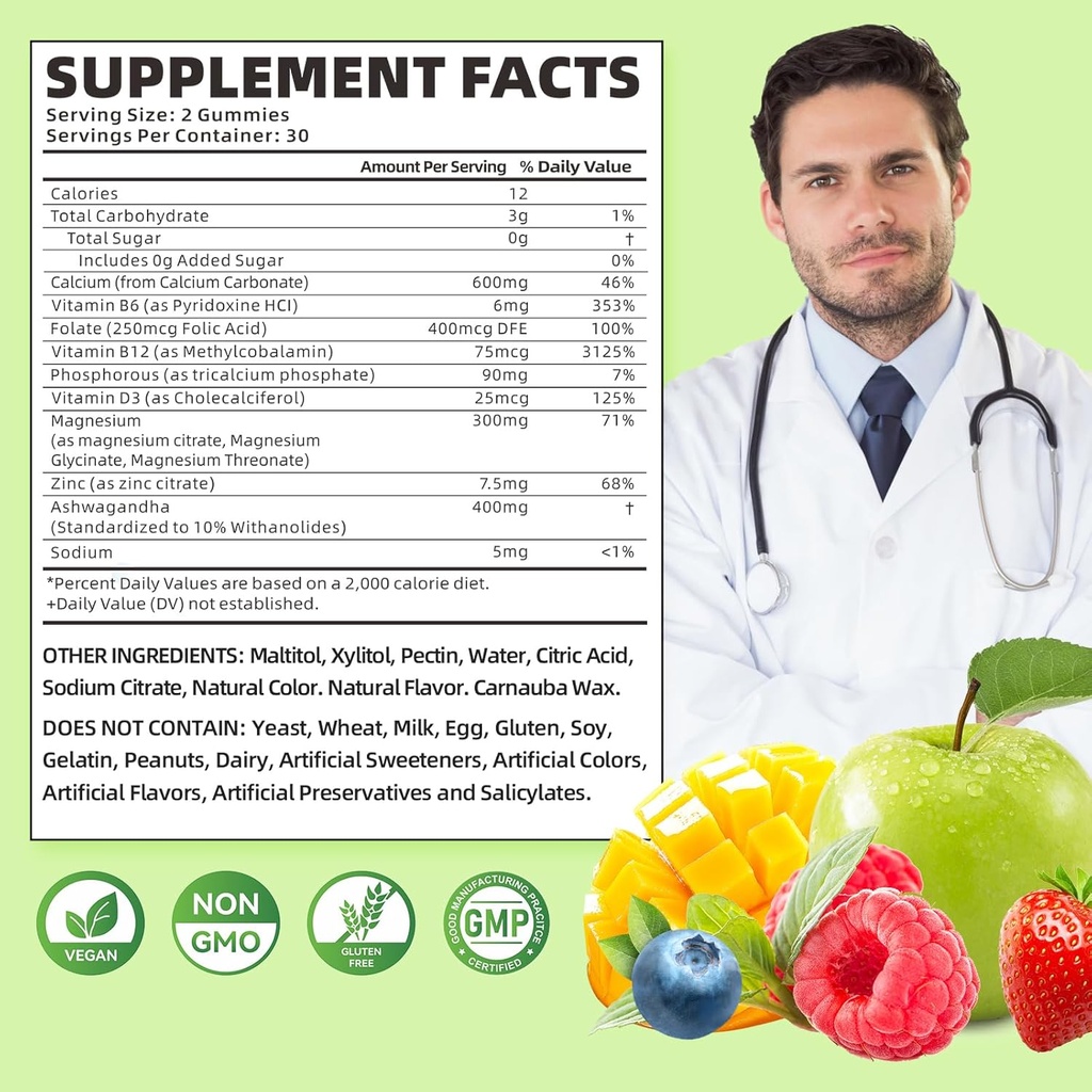 softbear Calcium Magnesium Zinc Gummies for Adult & Kids, Suagr-Free Calcium Magnesium Zinc Vitamin D3 Supplement for Bone Strength & Immune Health, Mixed Fruit Flavor 120 Count 3