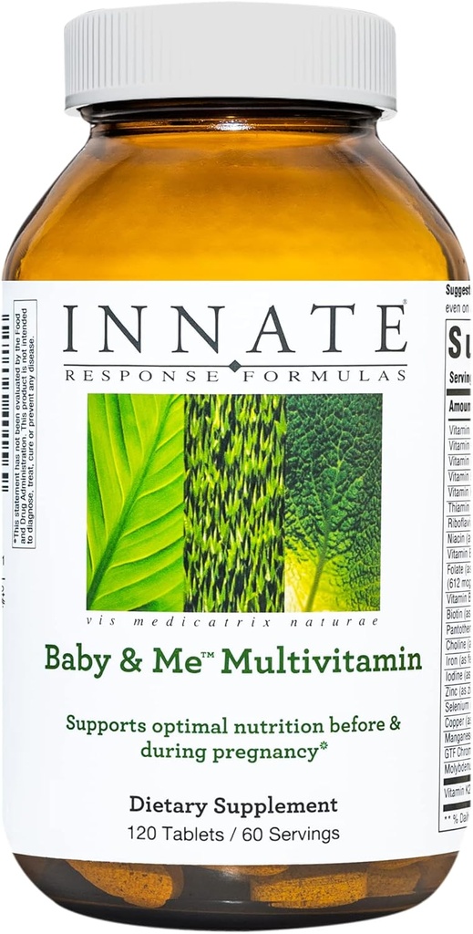 Innate Response Formulas Baby & Me Multivitamin - Prenatal and Postnatal Vitamin with Folate, Choline, and Vitamins B12 and D3 - Vegetarian, Non-GMO, and Gluten-Free - 60 Tablets (30 Servings) 2