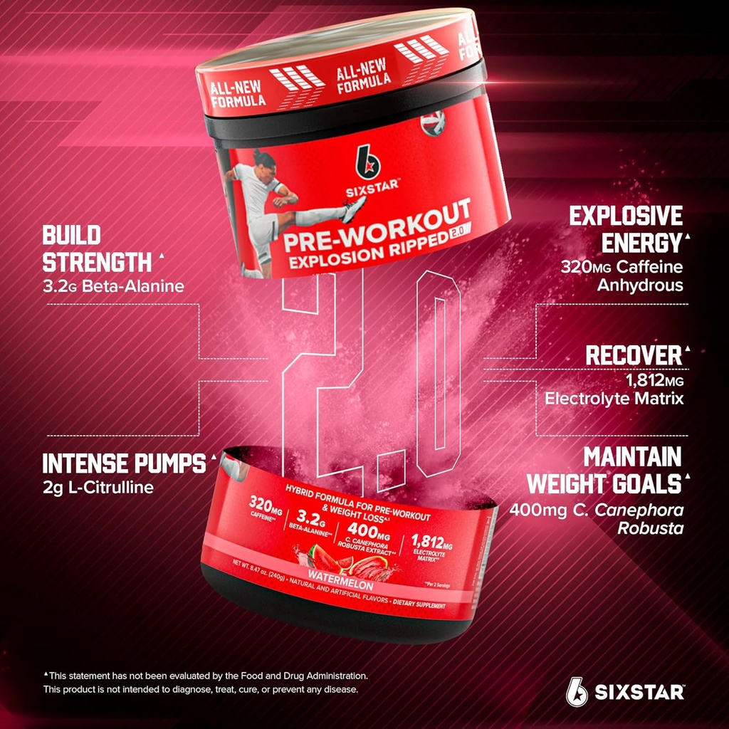 Six Star Pre-Workout Explosion, Watermelon (30 Servings) - Preworkout Energy Powder Supplement for Men & Women - Pre Workout Drink Mix with Creatine & Beta Alanine - Sports Nutrition Products 4