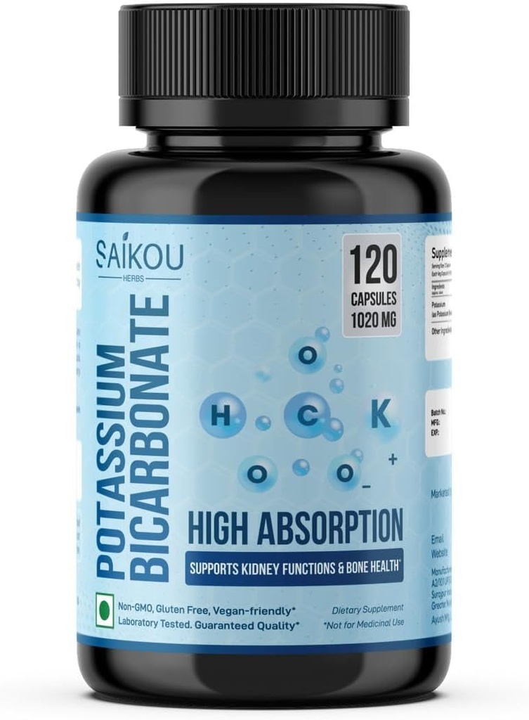 Potassium Supplement 1020mg High Absorption Potassium Bicarbonate- 120 Capsules Supports Electrolyte Balance, Kidney and Bone Health 2
