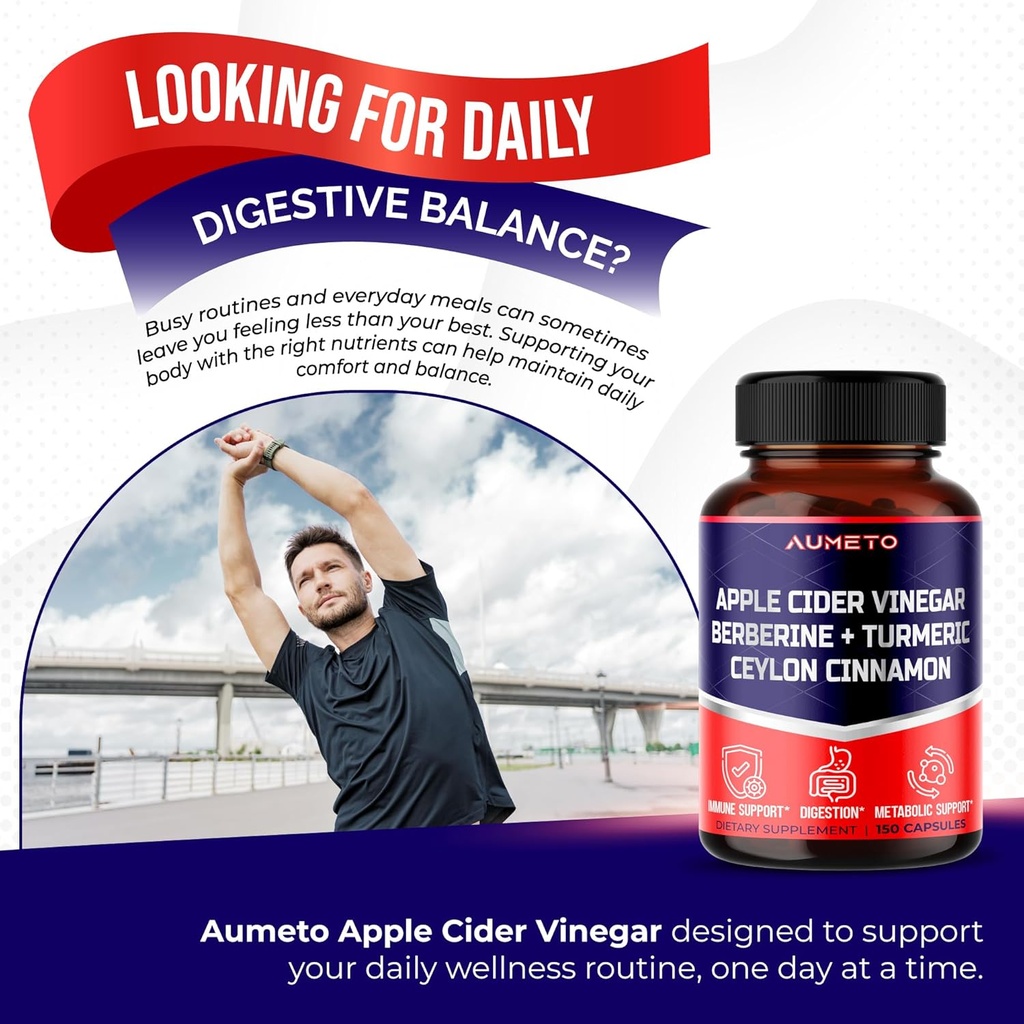 Apple Cider Vinegar Berberine Ceylon Cinnamon Turmeric All-in-1 Supplement for Optimal Digestion, Immunity & Weight Managament *USA Made & Tested* (150 Count (Pack of 1)) 3
