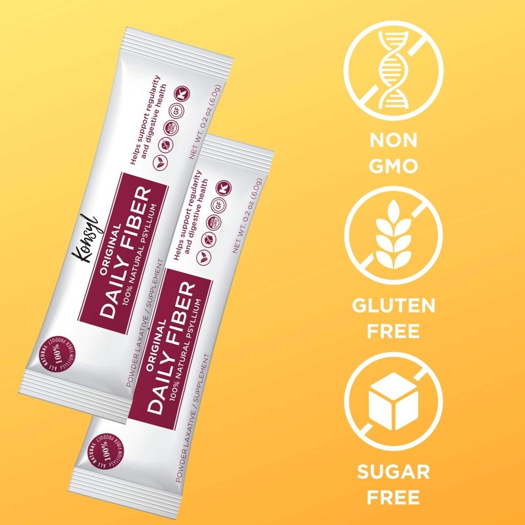 Konsyl Original Formula Daily Fiber, 100% All Natural Psyllium Husk Powder - Stickpacks 30ct 5