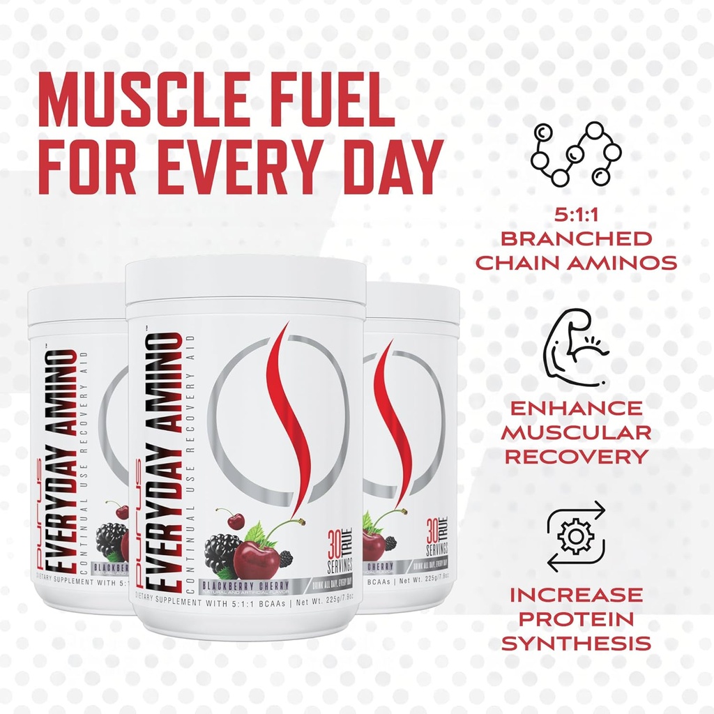 Purus Labs Everyday Amino BCAA Powder | Amino Acids for Muscle Hydration & Recovery | Sugar Free & Gluten Free | 30 Servings (BlackBerry Cherry) 5