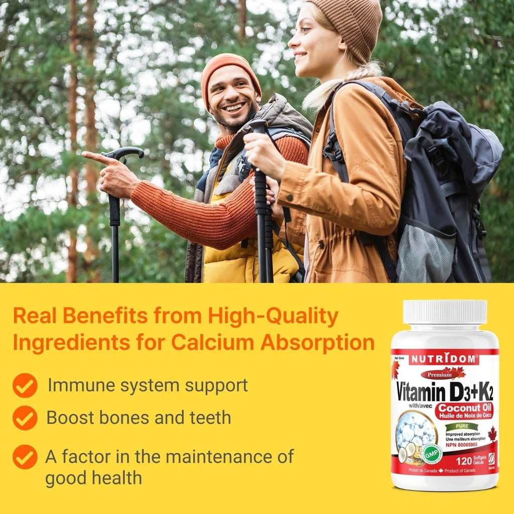 Nutridom Vitamin D3 + K2 with Coconut Oil (120 Softgels) 4