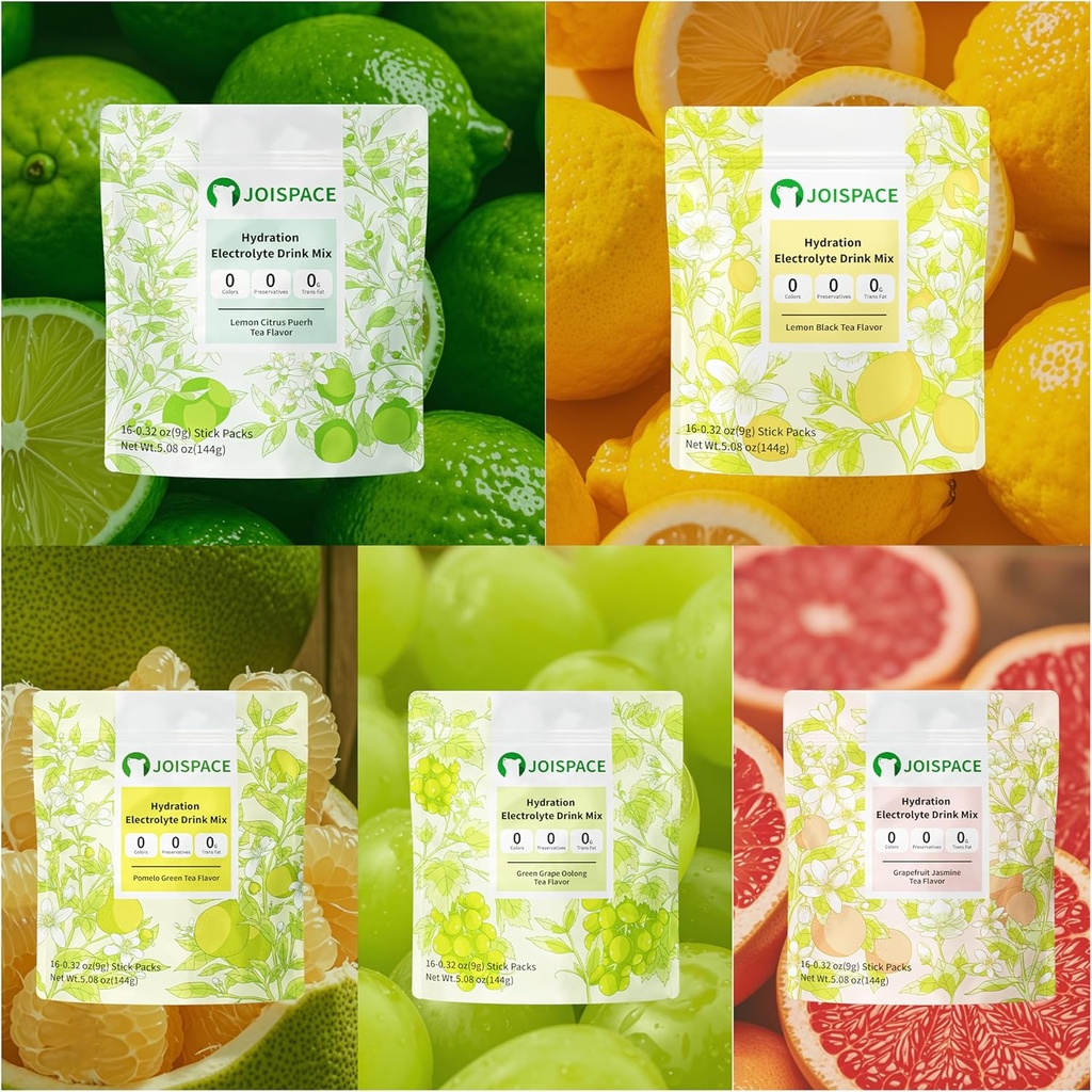 JOISPACE Electrolyte Drink Mix with Tea Polyphenols | Fast Hydration & Electrolytes Boost | Non-GMO, Vegan, Gluten-Free | Pomelo Tea, 32 Servings 5
