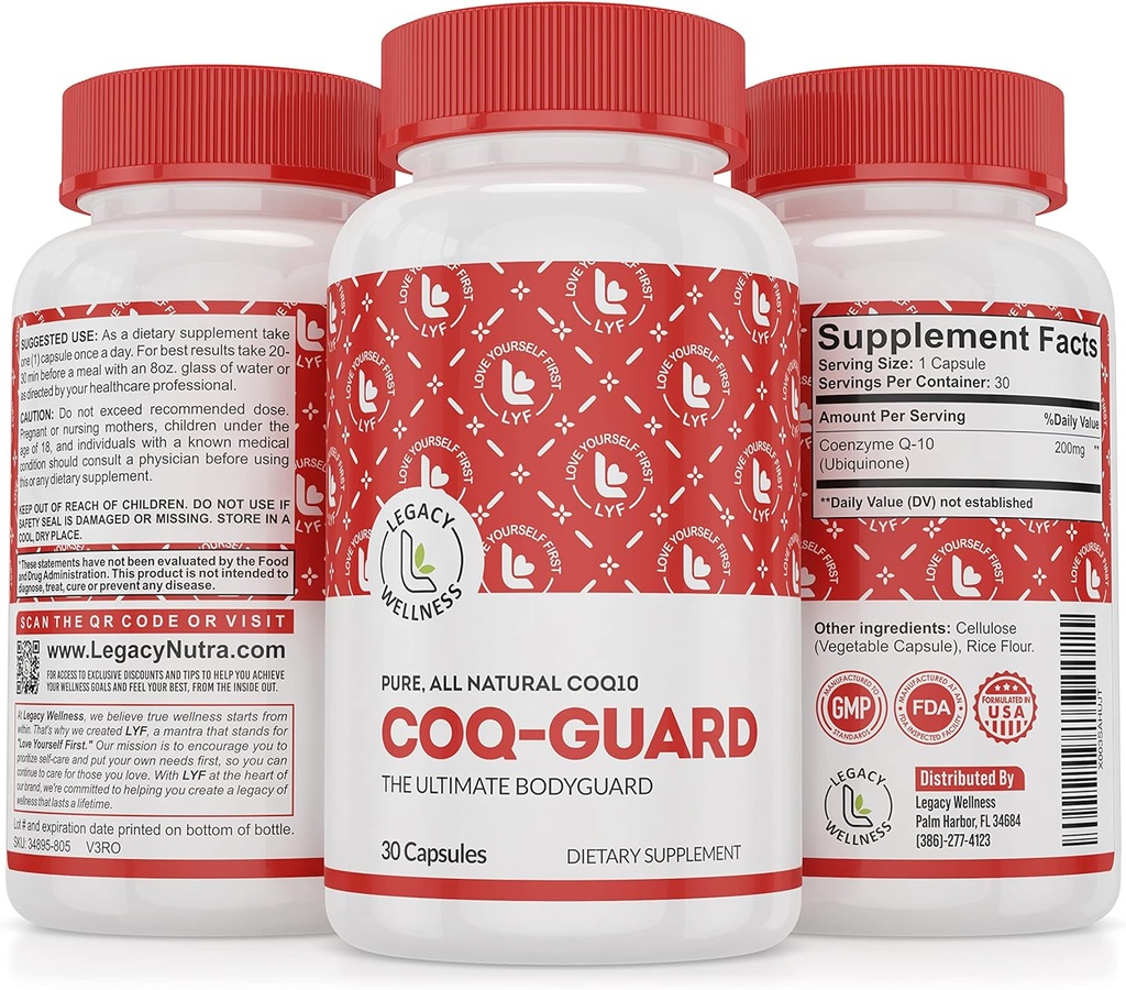 Legacy Wellness CoQ-GUARD CoQ10 200mg - Natural High Potency CoQ10 Supplement for Energy, Heart, Antioxidant & Cellular Support - High Potency Co Q 10 Ubiquinone for Overall Wellness - Non-GMO 30 Caps 2