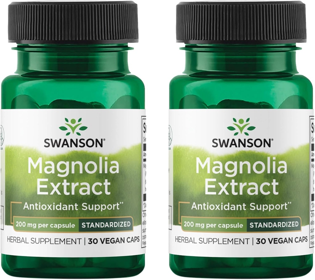 Swanson Magnolia Bark-Herbal Supplement Traditionally Used to Promote Nervous System & Digestive Health Support-May Promote Respiratory Health & Stress Support (30 Veggie Capsules, 200mg Each) 2 Pack 2