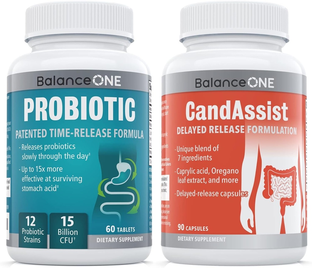 Balance ONE Probiotic & CandAssist Bundle | 15 Billion Time-Release Probiotic | Natural Cleanse with Caprylic Acid, Berberine 2