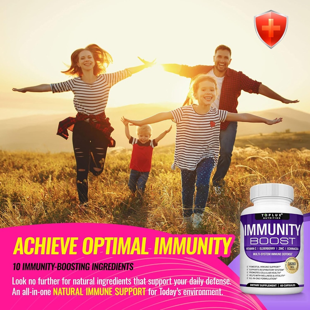 Immunity Boost Immune Support Supplement â€“ 1650mg 10 in 1 Blend with Elderberry, Vitamin C, Zinc, Echinacea & Probiotics for Immune System Defense, Support Healthy Respiratory System, 60 Capsules 6