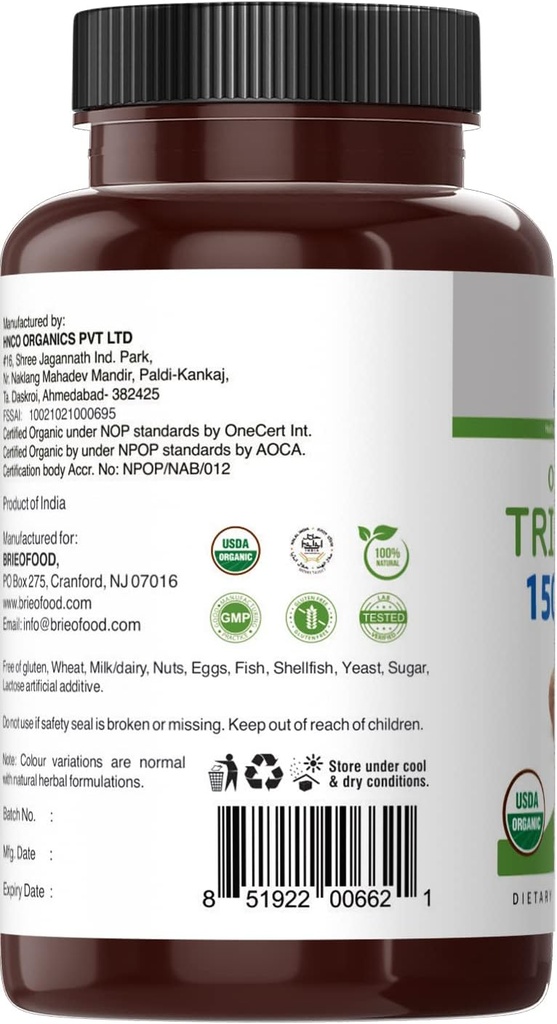 Brieofood Organic Triphala 1500mg, 45 Servings, Vegetarian, Gluten Free, 90 Vegetarian Tablets 6