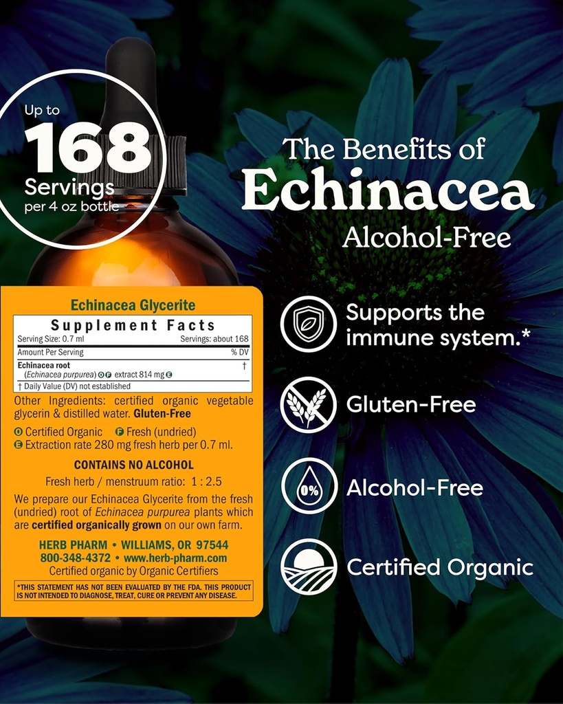 Herb Pharm Certified Organic Echinacea Root Liquid Extract for Immune System Support, Alcohol-Free Glycerite, 4 Ounce 3