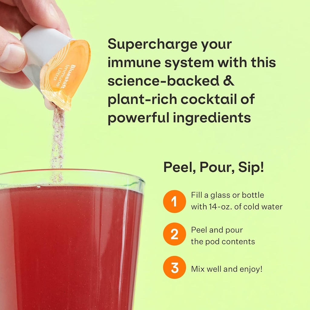 Blueshift Immune Ultra & Turmeric Citrus Medley Bundle - Immune Support Powder, Turmeric Powder Pods for Water, Vitamin C & Curcumin Supplements- Immune Ultra (14 Pack) & Turmeric Citrus (14 Pack) 5