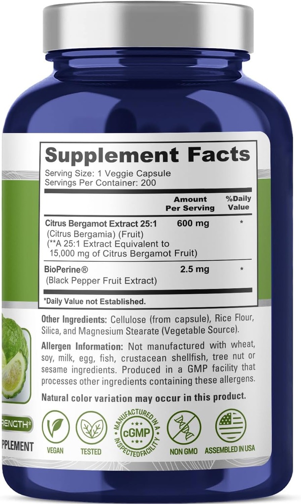NusaPure Citrus Bergamot Capsules 15,000mg, 200 Capsules - 25:1 Bergamot Extract - 200 Servings, Bioperine, Vegan, Non-GMO 3