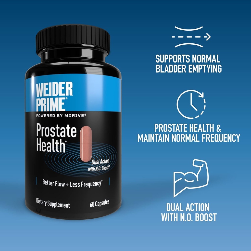 Weider Prime Prostate Health for Men, Dual Action with N.O. Boost, Promotes Flow and Normal Frequency, 60 Veggie Capsules 6