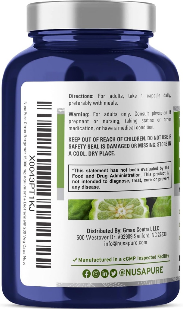 NusaPure Citrus Bergamot Capsules 15,000mg, 200 Capsules - 25:1 Bergamot Extract - 200 Servings, Bioperine, Vegan, Non-GMO 4