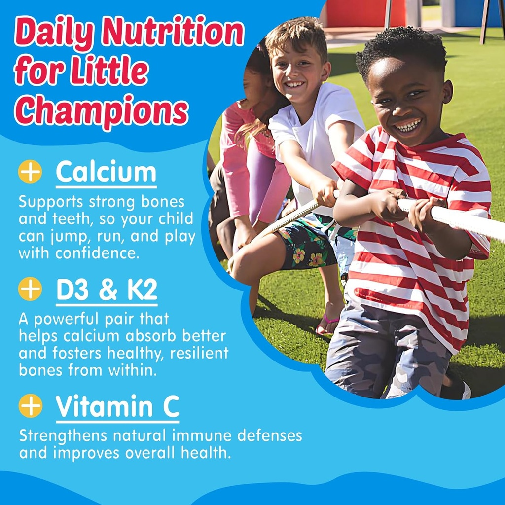 Kids Omega 3 Gummies + Calcium 400mg + Vitamin D3 K2 + C, Omega-3 DHA & EPA Supplement - No Fish Burps, No Sugar - Kids & Teens Omḛga 3 + Multivitamin Gummy for Strong Bones, Brain, Immune, Eye, 60Cts 5