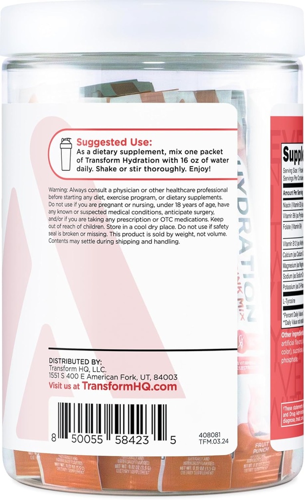 TransformHQ Hydration Drink Mix (21 Single-Serving Packets, Rocket Pop) - Hydration Supplement Blend with Vitamins and Electrolytes 6