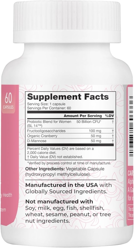 Women's Probiotics 60 Veggie Capsules with Prebiotics - 50 Billion CFUs, 14 Strains for Digestive Health - Cranberry and D-Mannose for Urinary Tract Health - Once Daily 3