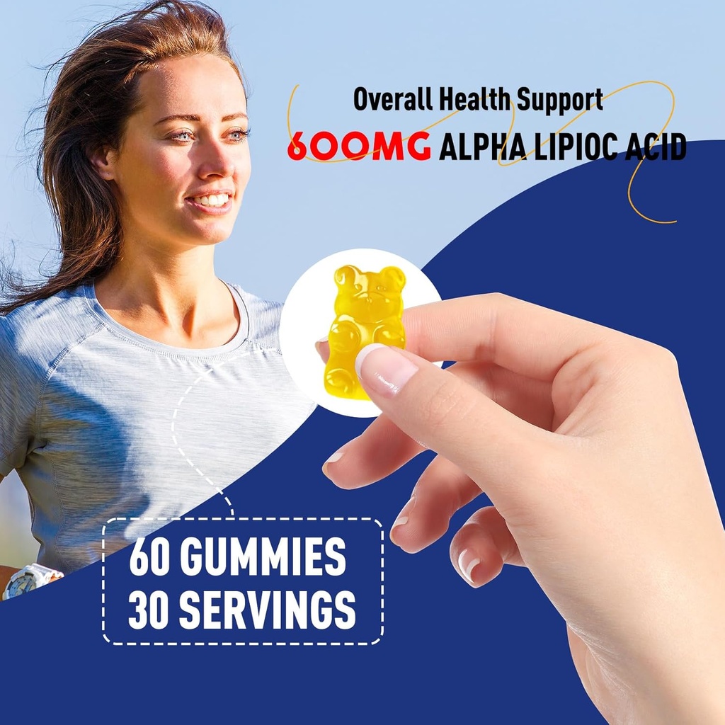 Alpha Lipoic Acid 600mg Gummies, Sugar Free Chewable ALA Supplement for Antioxidant & Nervous System Support, Brian & Skin Health, Pineapple Flavor, 120 Count 4