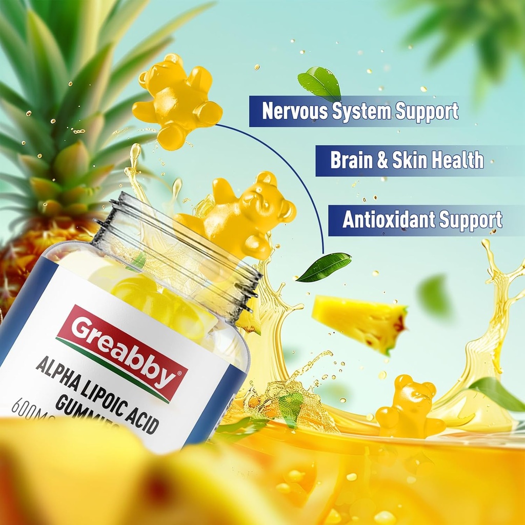 Alpha Lipoic Acid 600mg Gummies, Sugar Free Chewable ALA Supplement for Antioxidant & Nervous System Support, Brian & Skin Health, Pineapple Flavor, 120 Count 5
