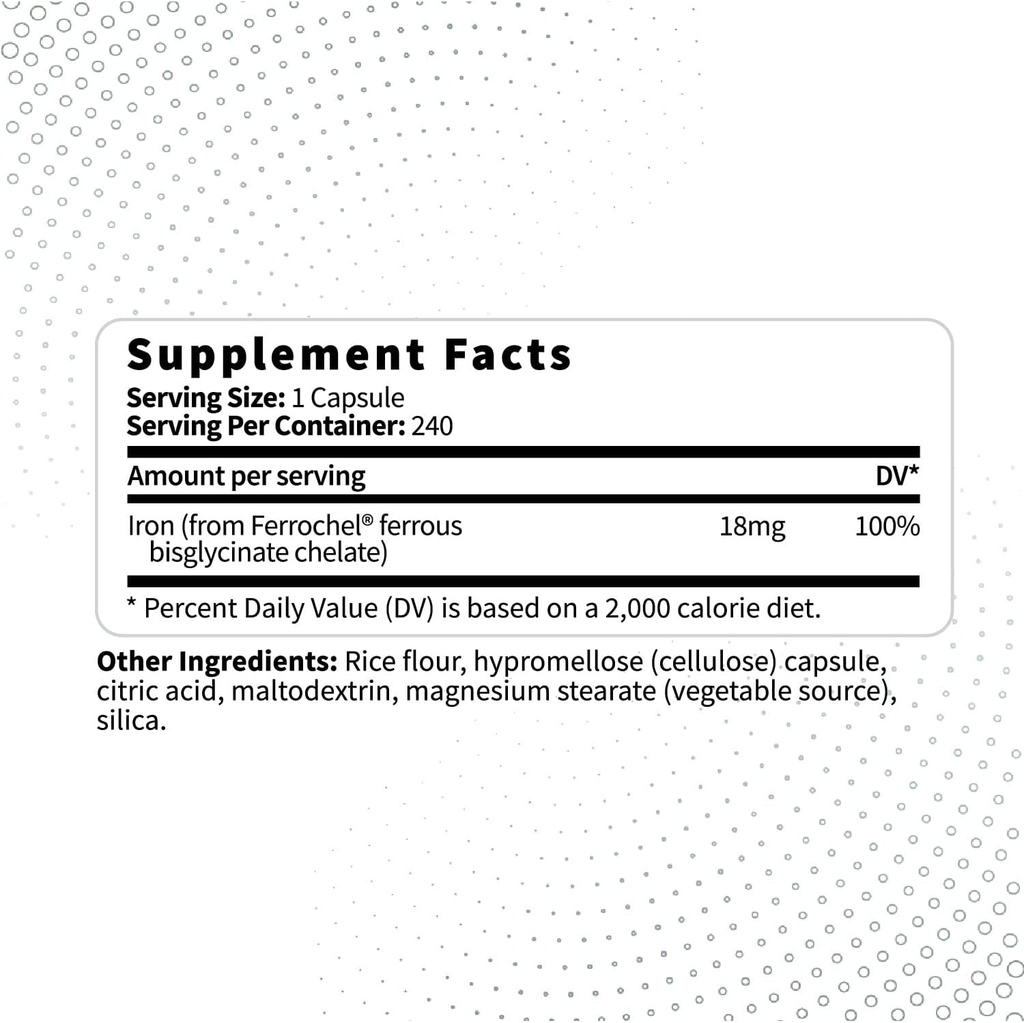 Type Zero Iron Chelate Capsules (18 MG, 240 CAPS) from Ferrochel Ferrous Bisglycinate Chelate - Non-GMO and Gluten Free 3