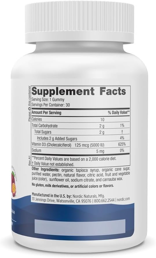 Nordic Naturals Vitamin D3 5000 Gummies, Passion Fruit - 30 Gummies - Support for Healthy Bones, Mood, & Immune System - Vegetarian - Non-GMO - 30 Servings 3